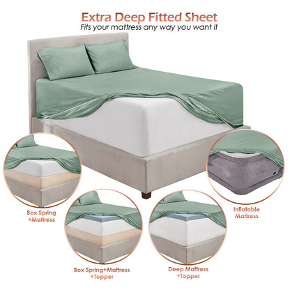 King Size Deep Pocket Sheet Set 6 Piece - Extra Deep Fitted Sheets 18-24 Inch Microfiber Linen