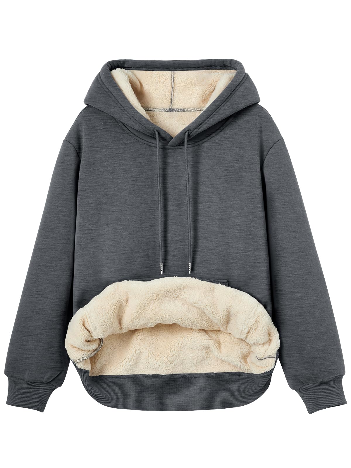 Women's Winter Fleece Sherpa Lined Hoodie - Warm Pullover Sweatshirt Dark Grey