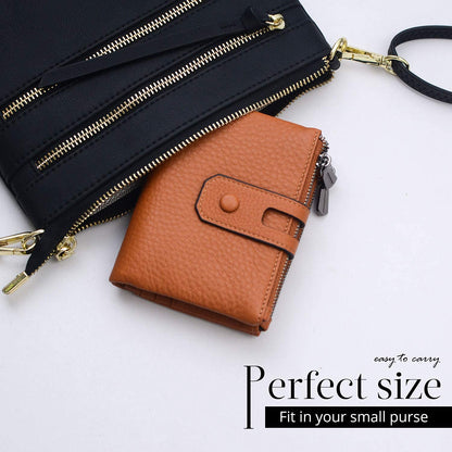 Women Leather Wallet - Small RFID Blocking Card Holder with Double Zipper