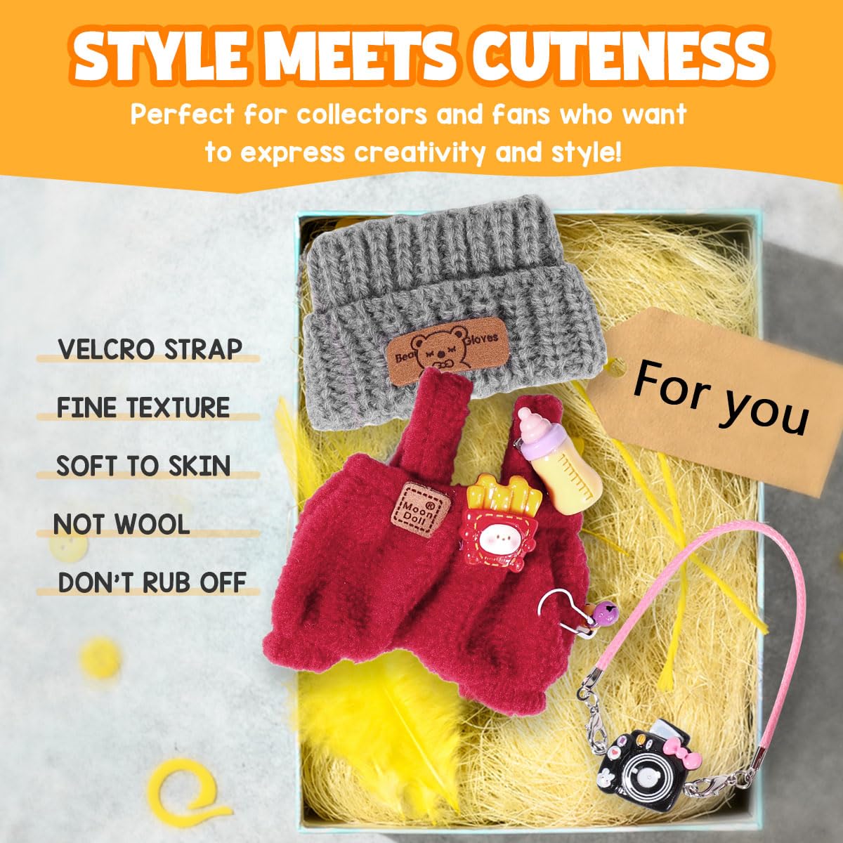 3 Piece Doll Clothes Set for 17cm Dolls - Handmade Crochet Outfit with Hat