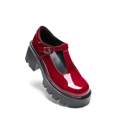DREAM PAIRS Women's T-Strap Mary Jane Shoes Low Platform Chunky Block Heels Closed Toe Work Pumps Comfortable Round Toe Dress Wedding Party Shoes,Size 7.5,Red,DWUMPU2571