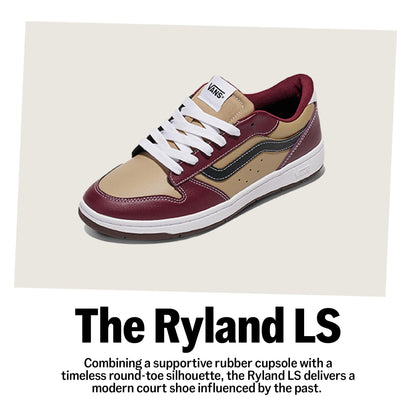 Vans Women's Ryland LS Shoe | Retro Court Sneakers with Tennis Inspired Fashion Details, Canvas Sepia Rose, 8.5