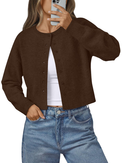 Women's Cropped Cardigan Sweaters - Lightweight Fall Button Up Knit