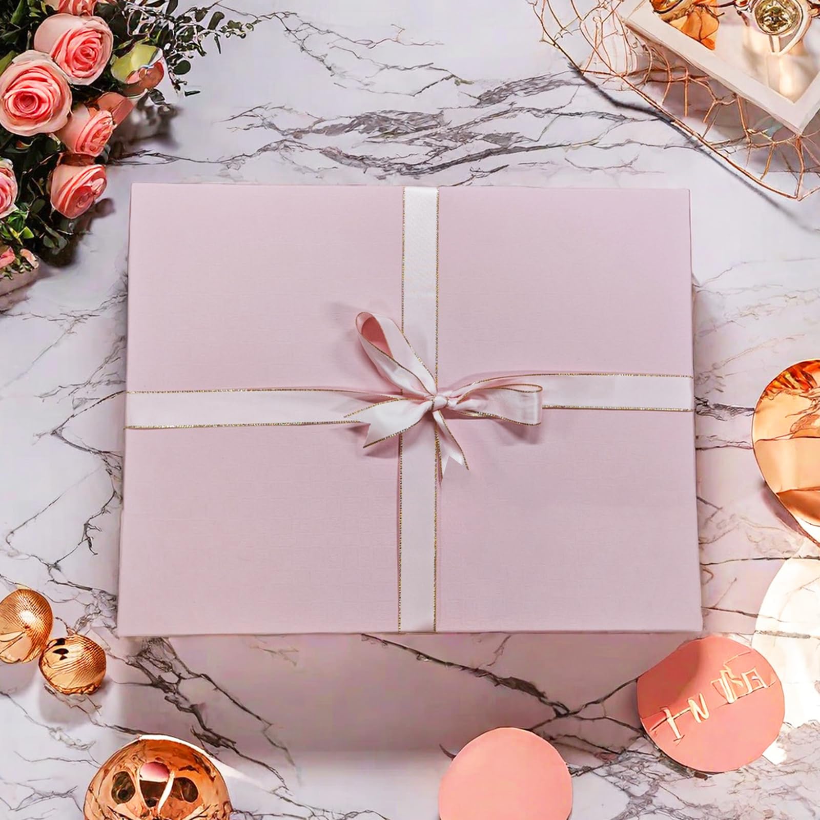 Large Gift Box with Lid 16.5x13x5.5 inches - Includes Card, Ribbons & Filler