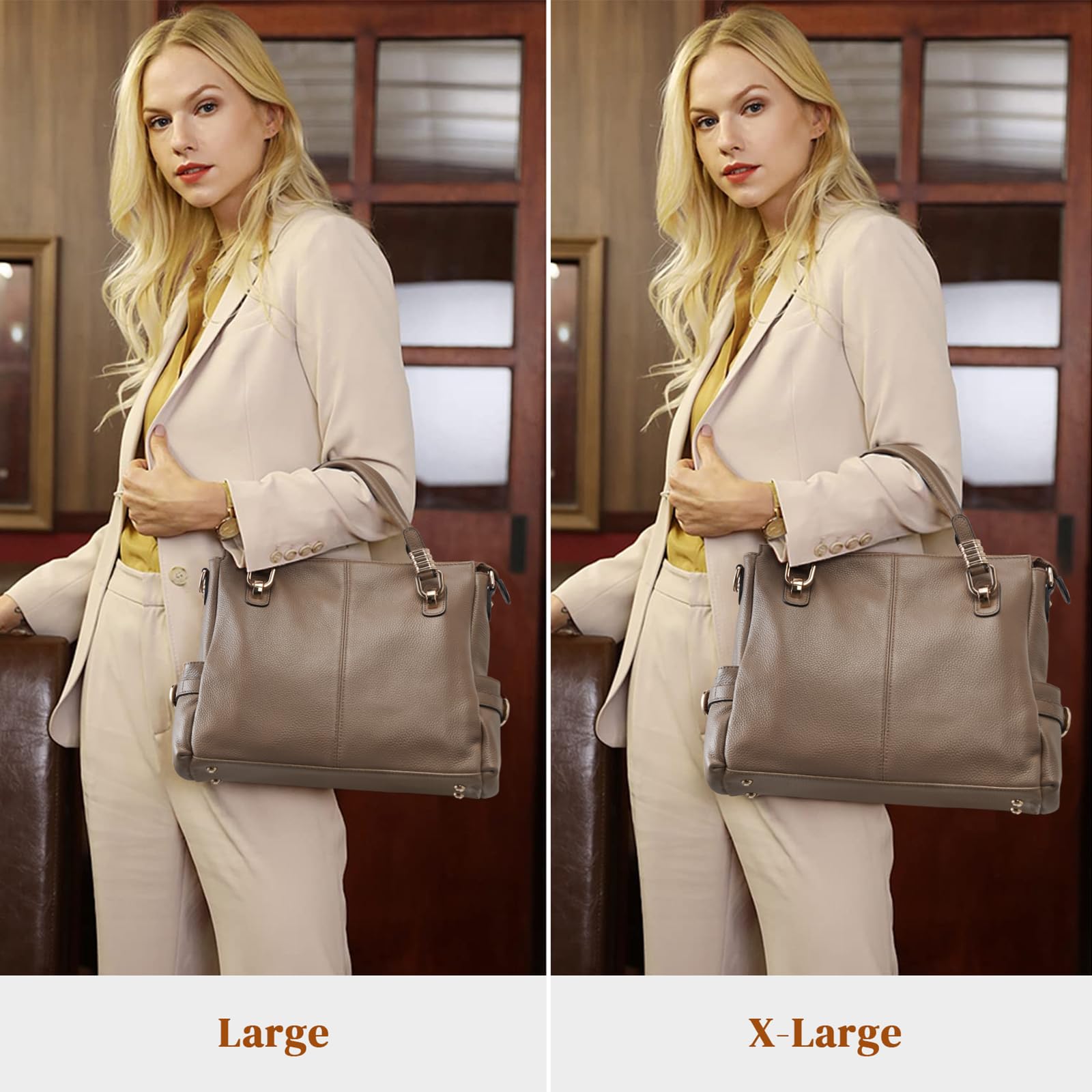 Women Genuine Leather Handbag - Soft Satchel Tote Shoulder Bag with Adjustable Strap