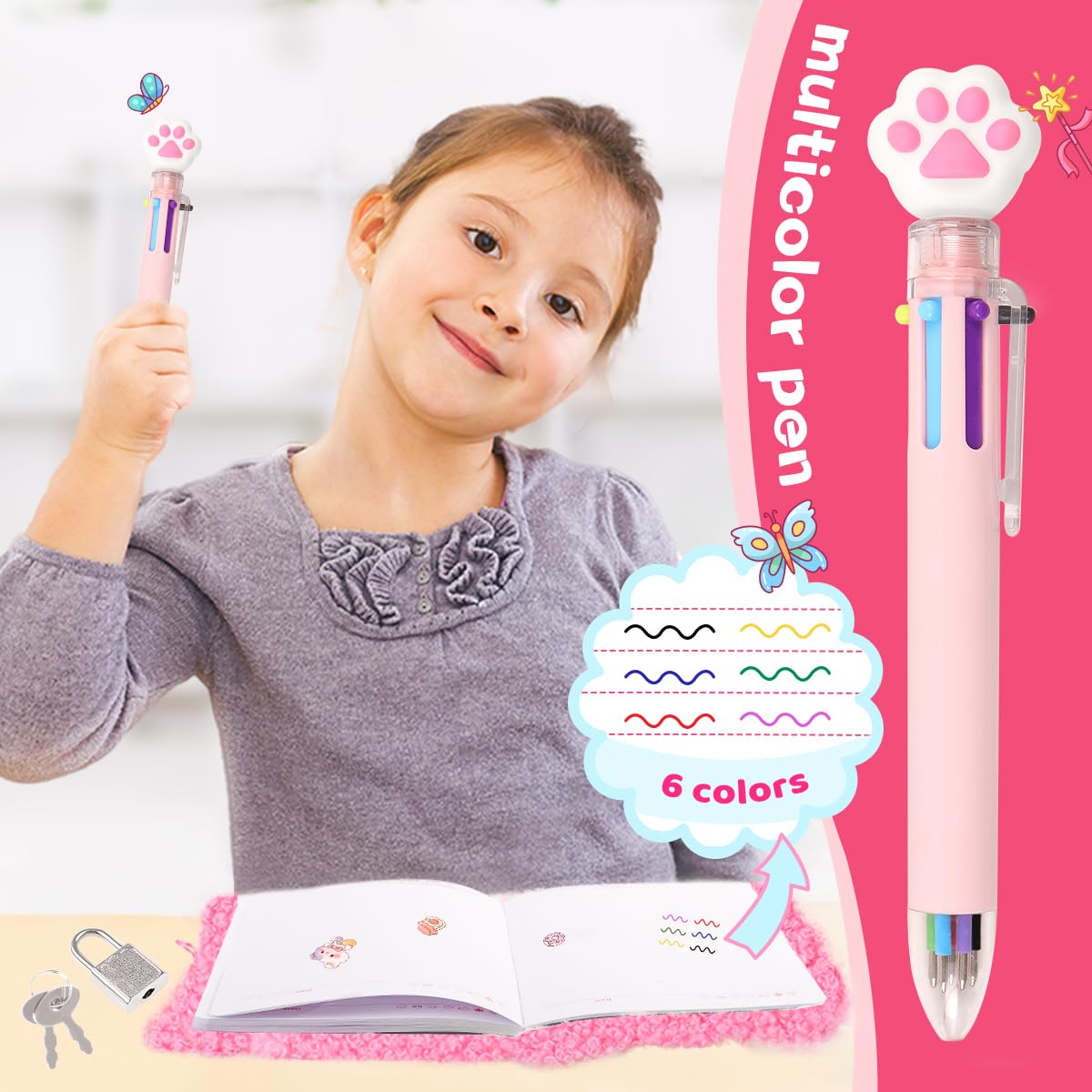 Girls Heart Diary with Lock and Keys - Cute Plush Secret Journal Notebook Gift Ages 6-8