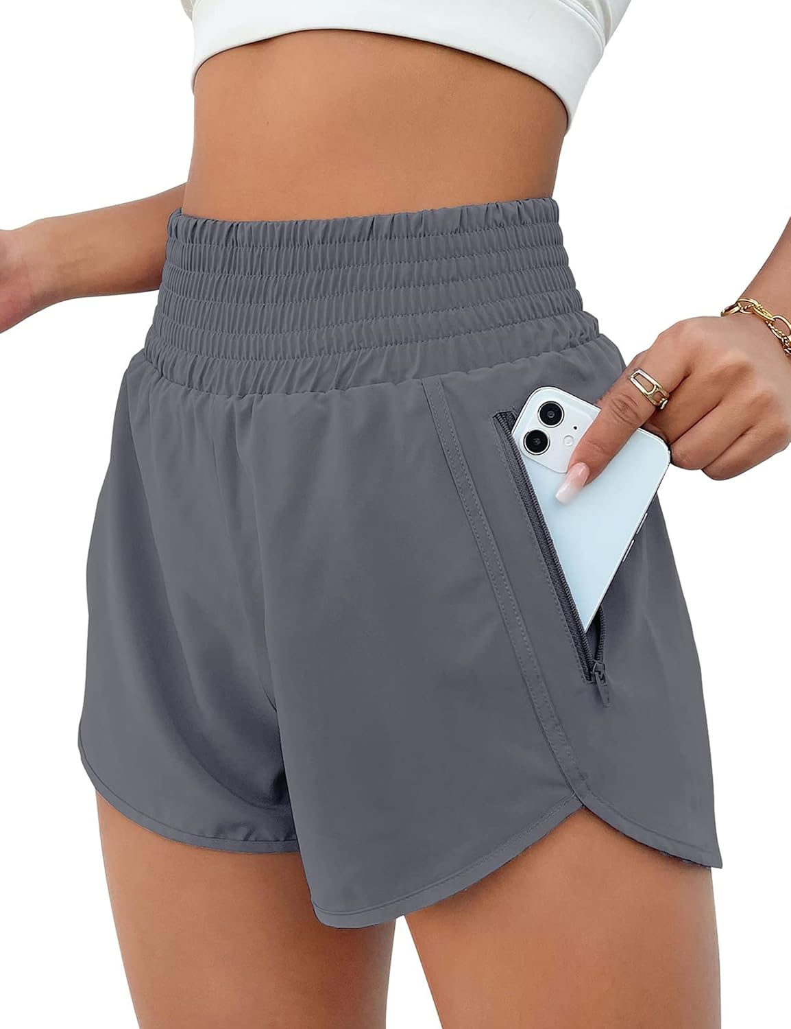 High Waisted Athletic Shorts Women Running Workout Shorts with Pockets Gym Sporty