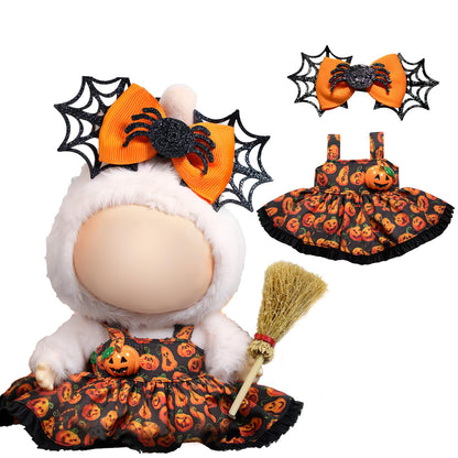 3 Piece Handmade Crochet Outfit for 17cm Dolls - Heart Sweater Hat & Bag Set Pumpkin Dress Set