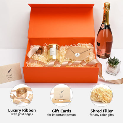 Gift Boxes with Lids 2 Pack - Magnetic Closure with Ribbon, Card, Filler & Sticker