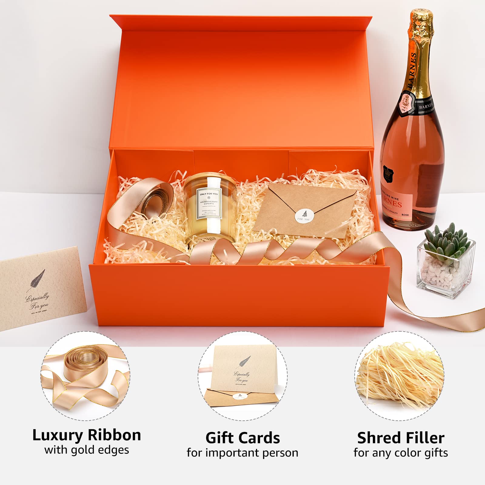 Gift Boxes with Lids 2 Pack - Magnetic Closure with Ribbon, Card, Filler & Sticker