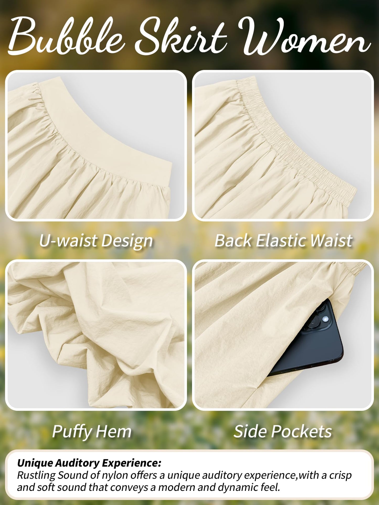 Bubble Skirt with Pockets - Elastic Waist Y2K A-Line Long Skirt for Women