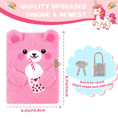 Girls Heart Diary with Lock and Keys - Cute Plush Secret Journal Notebook Gift Ages 6-8