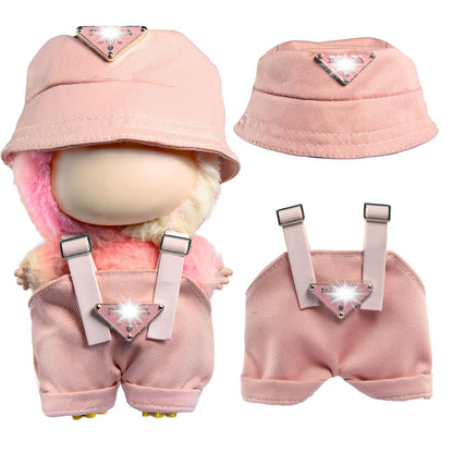 3 Piece Handmade Crochet Outfit for 17cm Dolls - Heart Sweater Hat & Bag Set Overalls Set - Pink