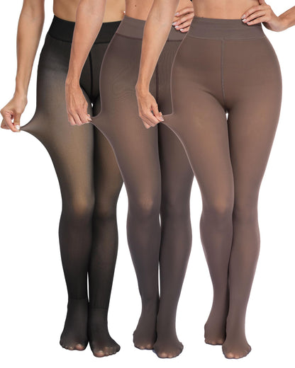 CHRLEISURE Women's Fleece Lined Tights - Fake Sheer Warm Pantyhose Thick Winter Leggings