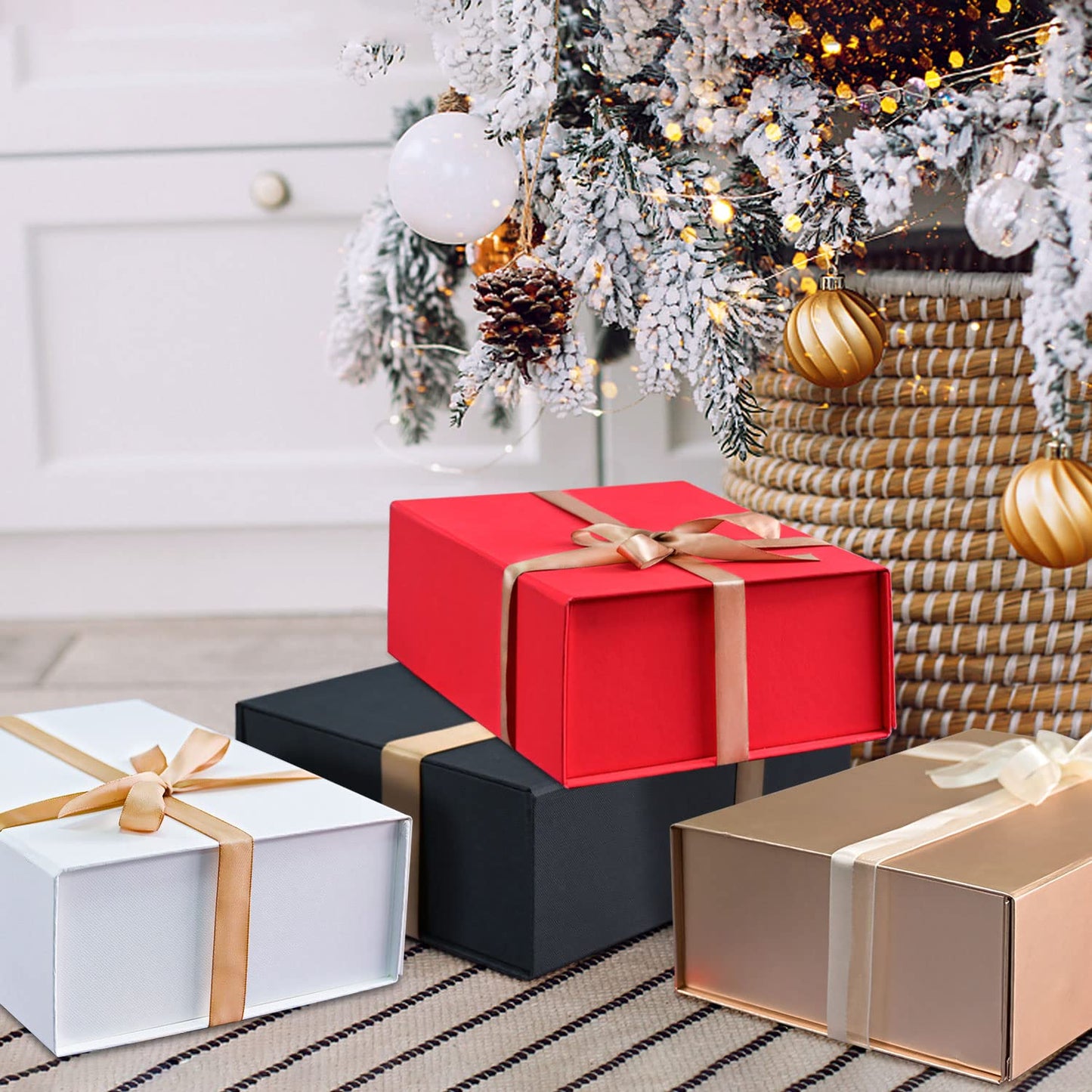 Gift Boxes with Lids 2 Pack - Magnetic Closure with Ribbon, Card, Filler & Sticker