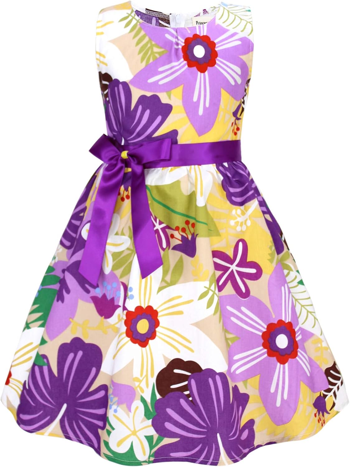 Girls Floral Cotton Dress - Sleeveless Summer Dress with Zipper Closure E67