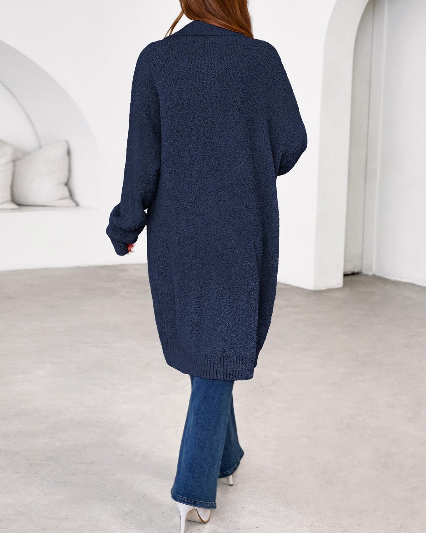 Women's Long Cardigan Sweater - Open Front Oversized Knit Coat with Pockets