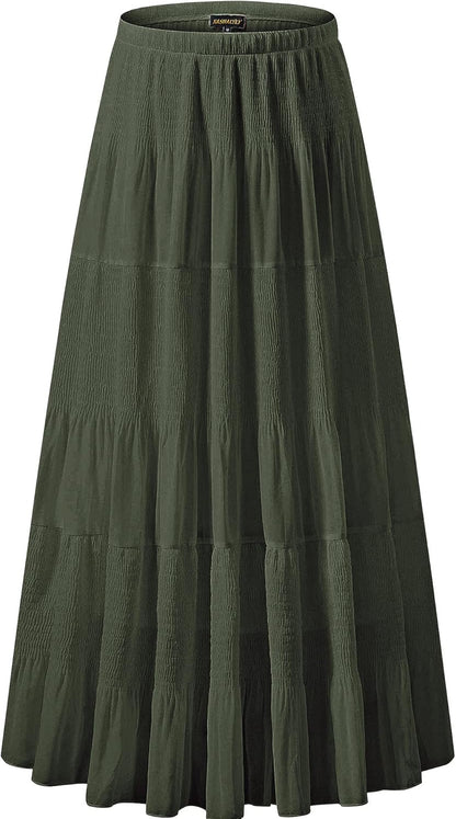 Chiffon Maxi Skirt for Women - High Waist Pleated A-Line Flared Long Skirt