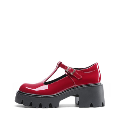 DREAM PAIRS Women's T-Strap Mary Jane Shoes Low Platform Chunky Block Heels Closed Toe Work Pumps Comfortable Round Toe Dress Wedding Party Shoes,Size 7.5,Red,DWUMPU2571