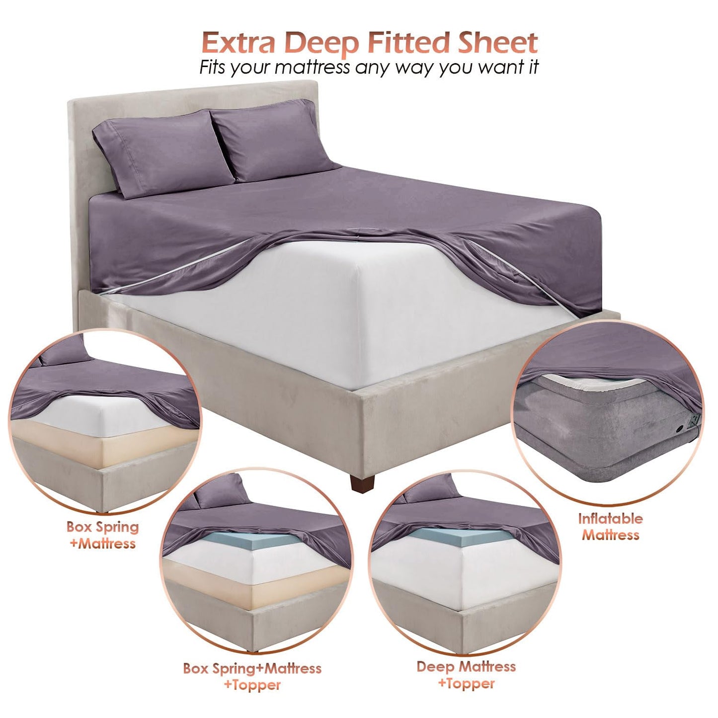 King Size Deep Pocket Sheet Set 6 Piece - Extra Deep Fitted Sheets 18-24 Inch Microfiber Linen