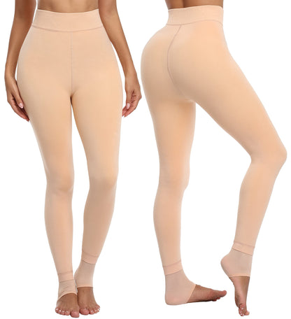 CHRLEISURE Women's Fleece Lined Tights - Fake Sheer Warm Pantyhose Thick Winter Leggings