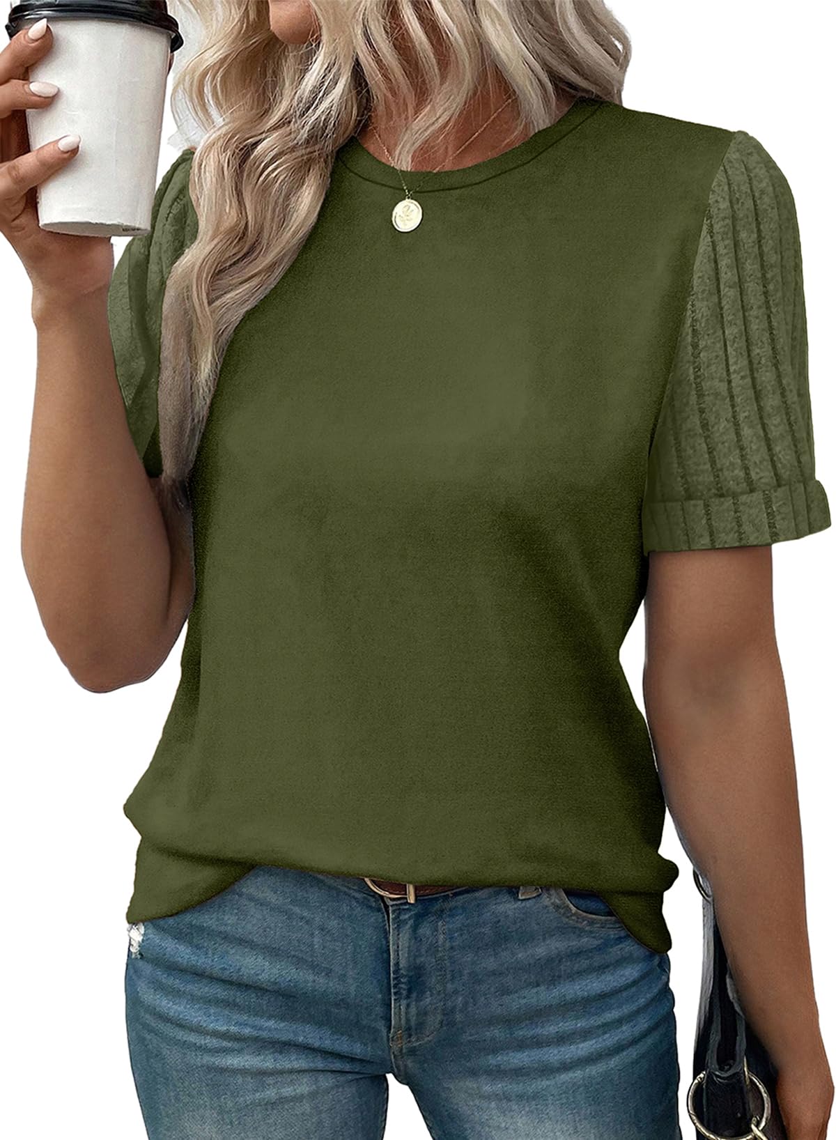 Women's Casual Short Sleeve T-Shirt Loose Fit Summer Top Fern Green