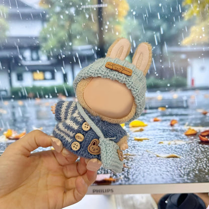 3 Piece Handmade Crochet Outfit for 17cm Dolls - Heart Sweater Hat & Bag Set