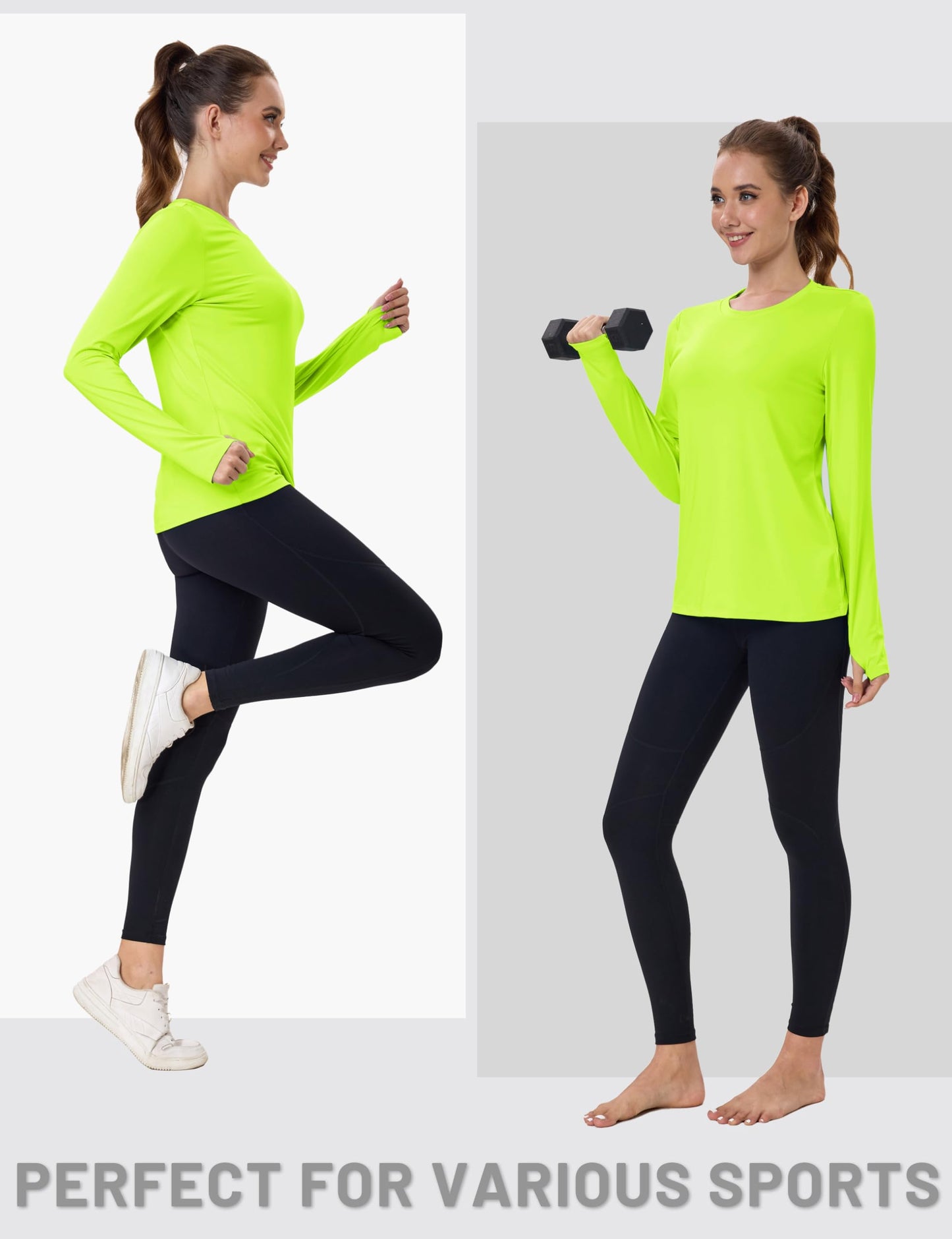 Women's UPF 80+ Long Sleeve Rash Guard - Quick Dry Athletic Shirt with Thumb Holes