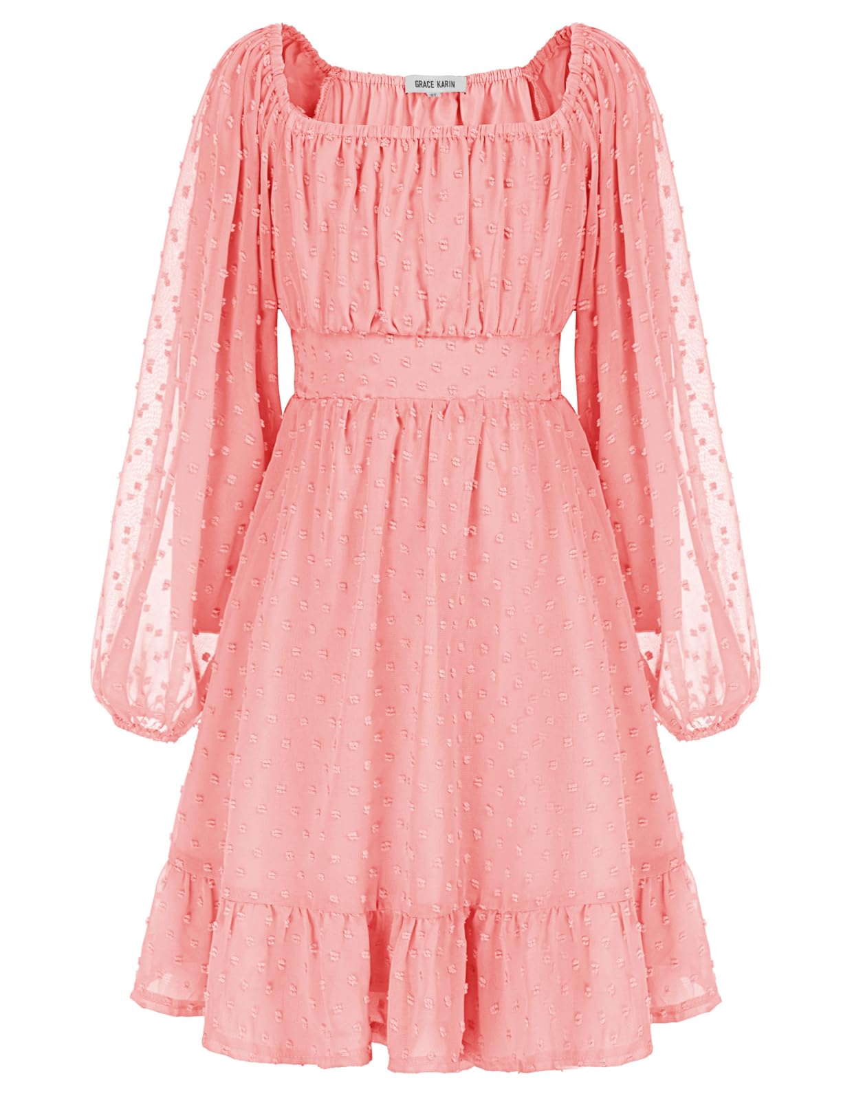 GRACE KARIN Girls Ruffle Tiered Dress Long Sleeve Swiss Dot Flowy A-Line Dress 6-14Y