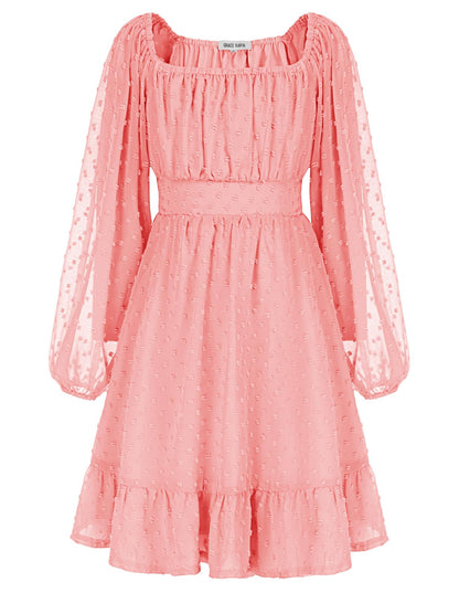 GRACE KARIN Girls Ruffle Tiered Dress Long Sleeve Swiss Dot Flowy A-Line Dress 6-14Y