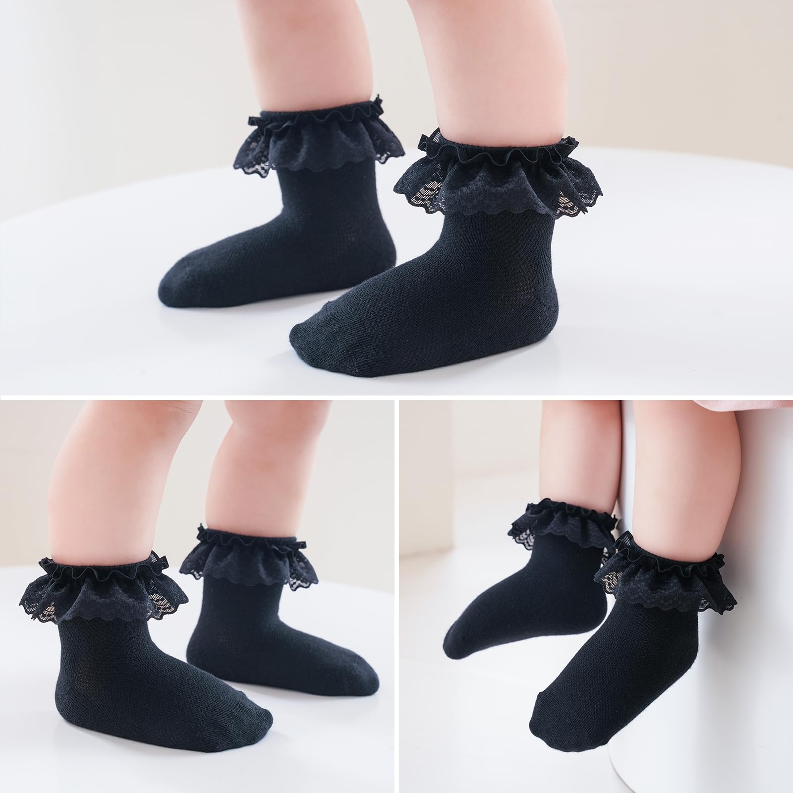 Baby Girl Lace Socks - Newborn Eyelet Ruffle Crew Socks 0-6 6-12 12-24 Months Cotton