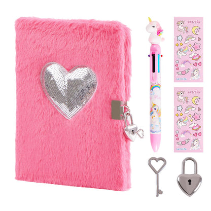 Girls Heart Diary with Lock and Keys - Cute Plush Secret Journal Notebook Gift Ages 6-8 Heart