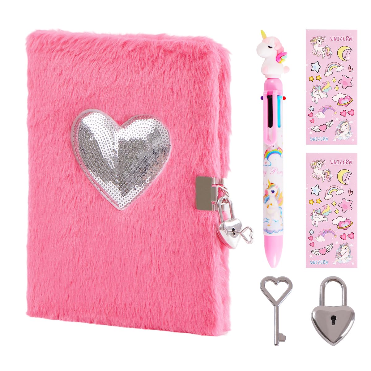 Girls Heart Diary with Lock and Keys - Cute Plush Secret Journal Notebook Gift Ages 6-8 Heart