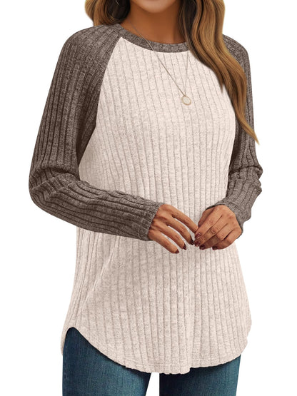 Women's Long Sleeve Tunic Tops - Dressy Casual Color Block Sweaters