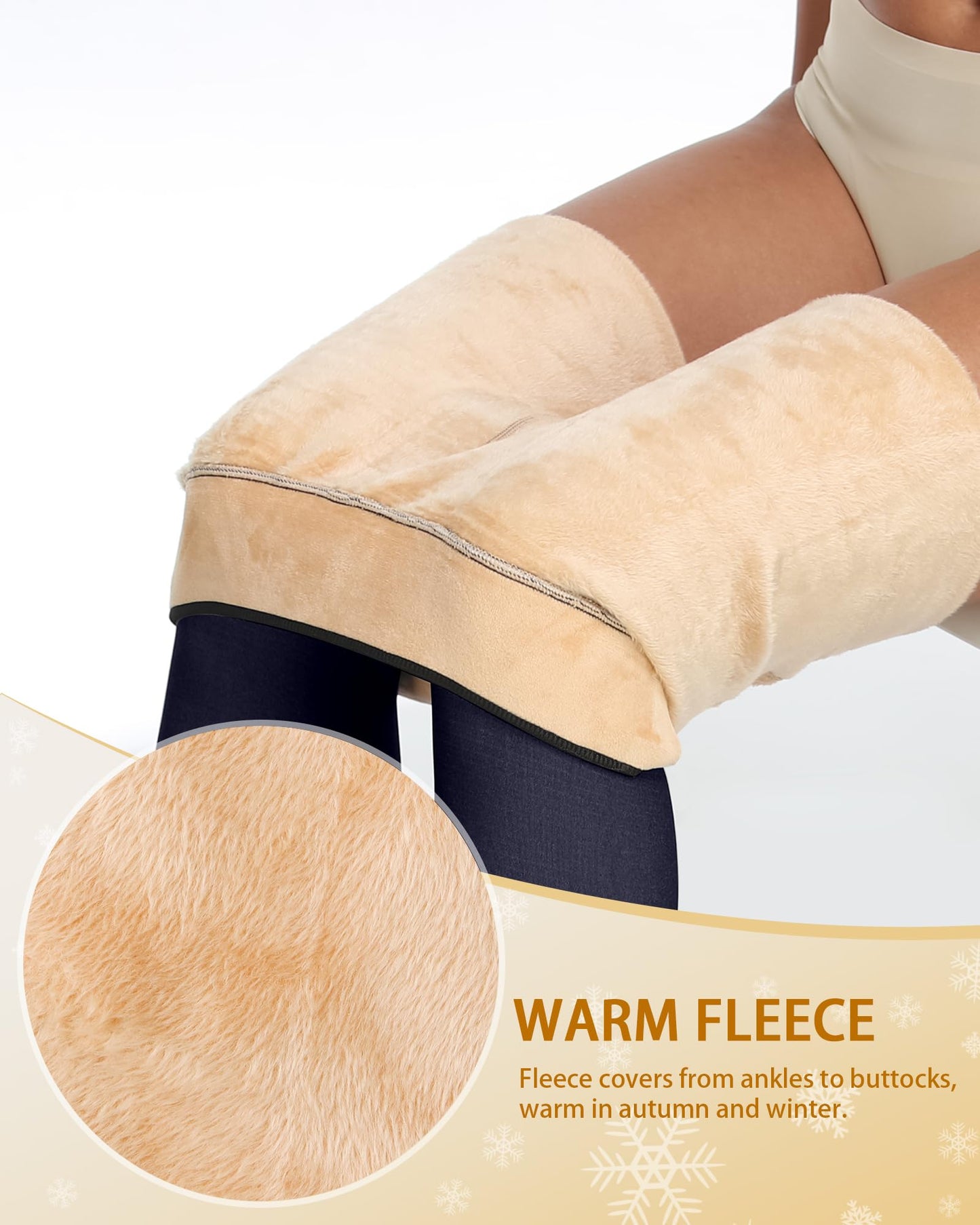 CHRLEISURE Women's Fleece Lined Tights - Fake Sheer Warm Pantyhose Thick Winter Leggings
