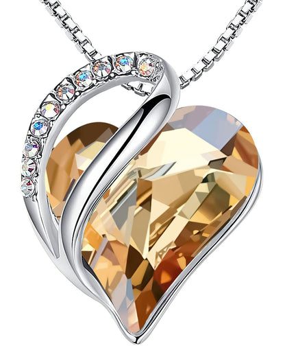 Infinity Love Birthstone Heart Necklace - 18K White Gold Plated Crystal Pendant Gift for Women 14-Power-Golden Yellow Shade