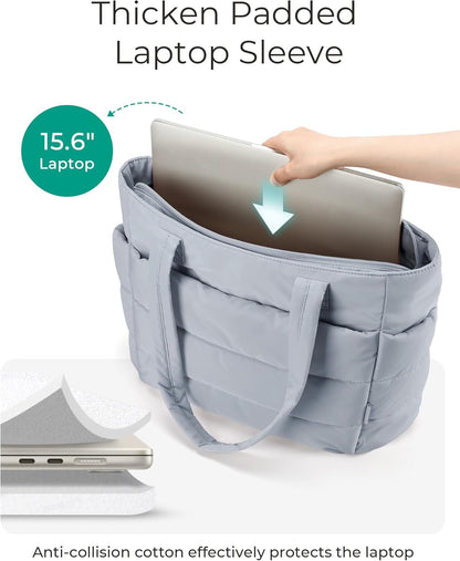 Women's Quilted Tote Bag Lightweight Puffy Shoulder Bag with Compartments