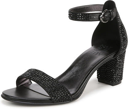 Heeled Sandals for Women - Block Heel Dress Sandals with Ankle Strap Black Glitz
