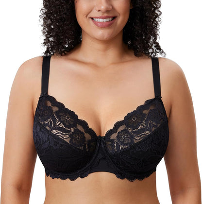 Plus Size Full Coverage Bra - Lace Underwire Unlined Bra Up to J Cup