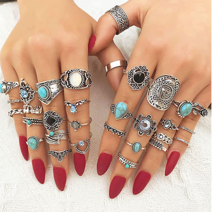 Vintage Silver Knuckle Rings Set 42 Pieces Adjustable Gothic Stackable Rings