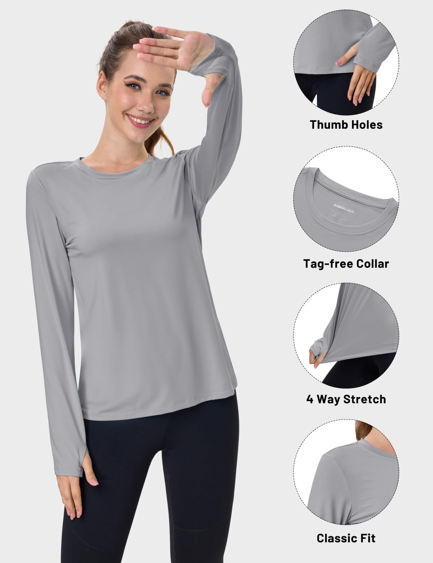 Women's UPF 80+ Long Sleeve Rash Guard - Quick Dry Athletic Shirt with Thumb Holes