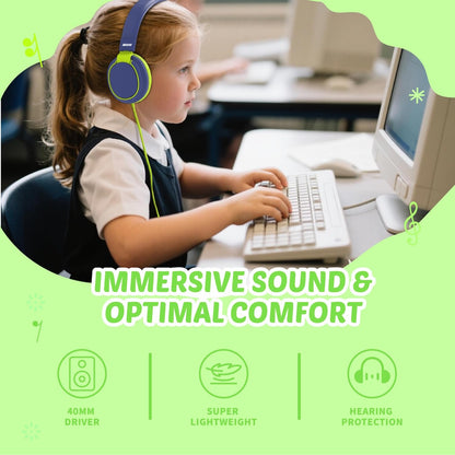 Kids Headphones Volume Limited 85/94dB - Wired Over-Ear Foldable Headset with Microphone Pink