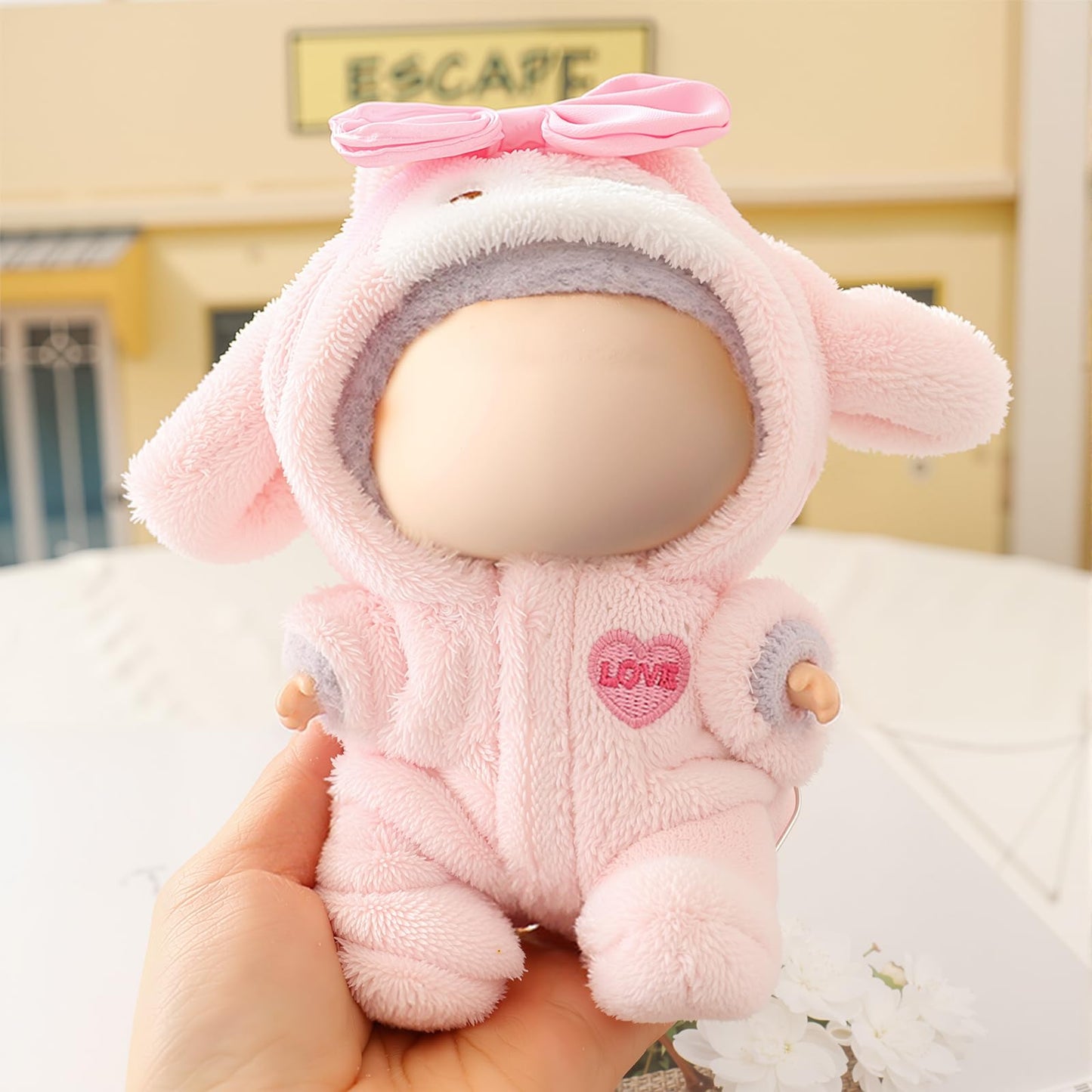 3 Piece Handmade Crochet Outfit for 17cm Dolls - Heart Sweater Hat & Bag Set