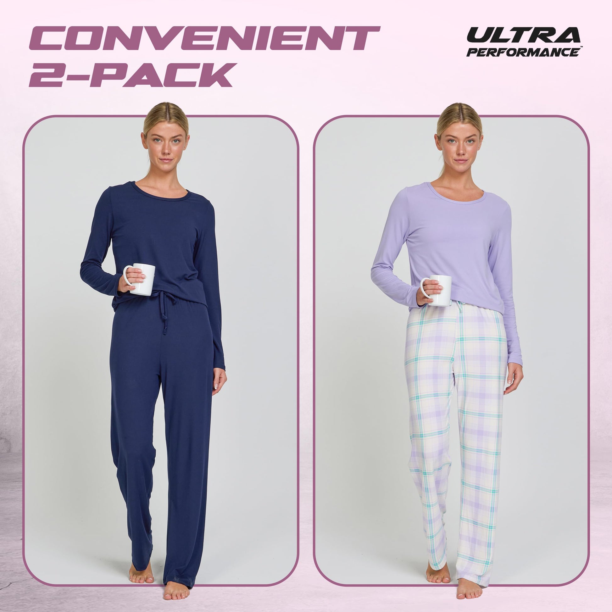 Women's Pajama Sets 2 Pack - Soft Lounge PJ Pants Set for Sleeping & Lounging