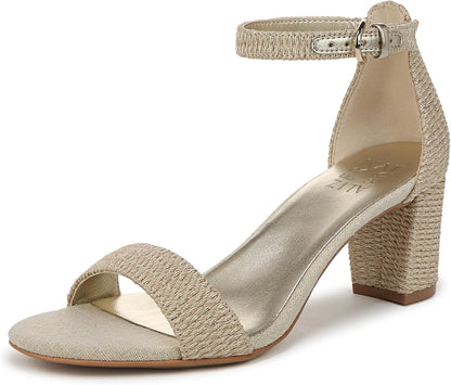 Heeled Sandals for Women - Block Heel Dress Sandals with Ankle Strap Natural Gold Multi