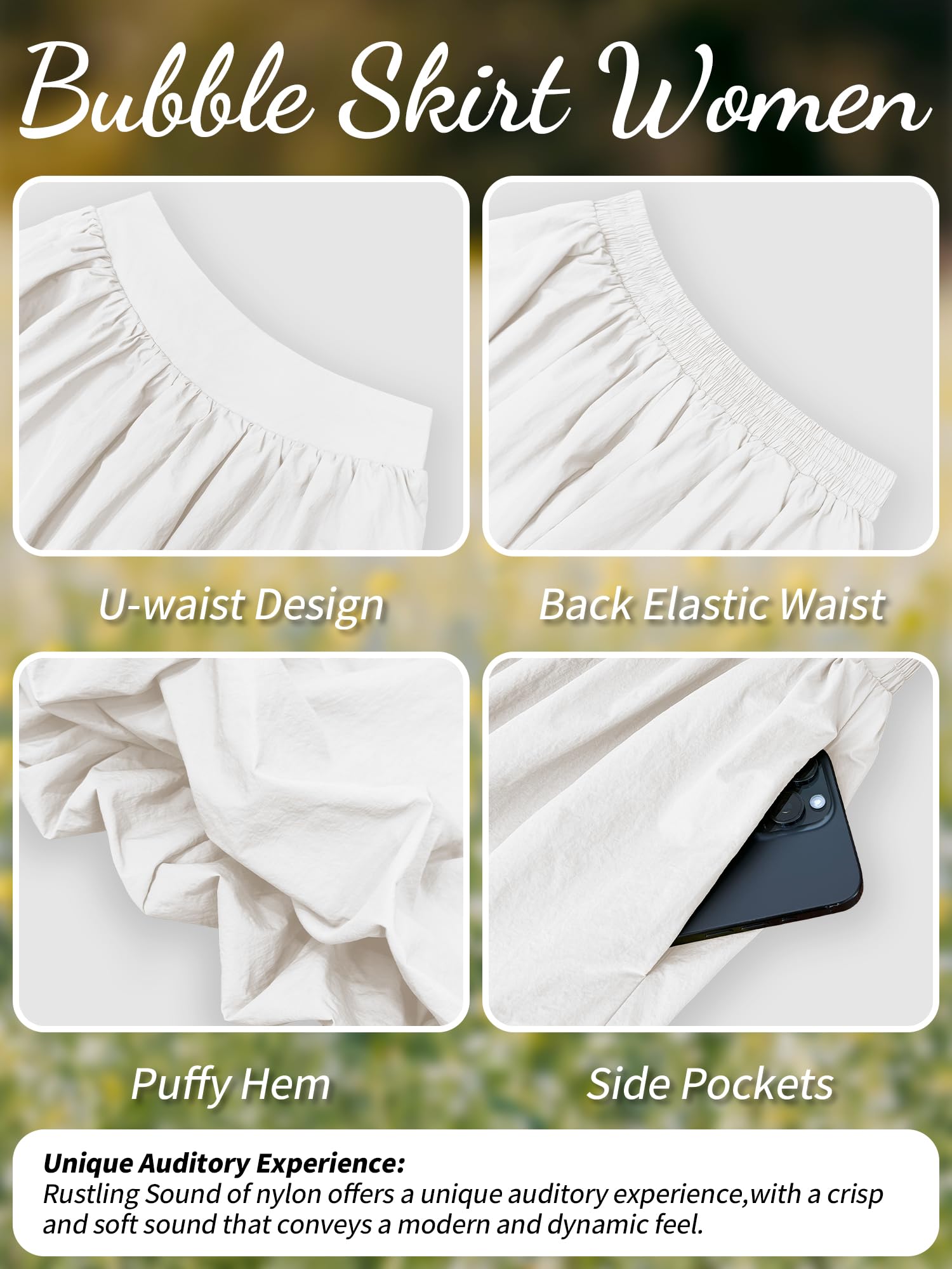 Bubble Skirt with Pockets - Elastic Waist Y2K A-Line Long Skirt for Women