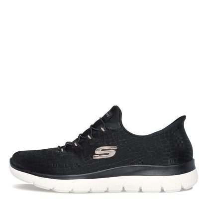 Skechers Women's Hands Free Slip-ins Summits Classy Night Sneaker, Black Rose Gold, 8