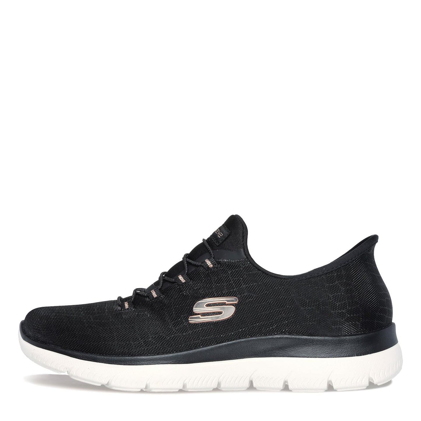 Skechers Women's Hands Free Slip-ins Summits Classy Night Sneaker, Black Rose Gold, 8
