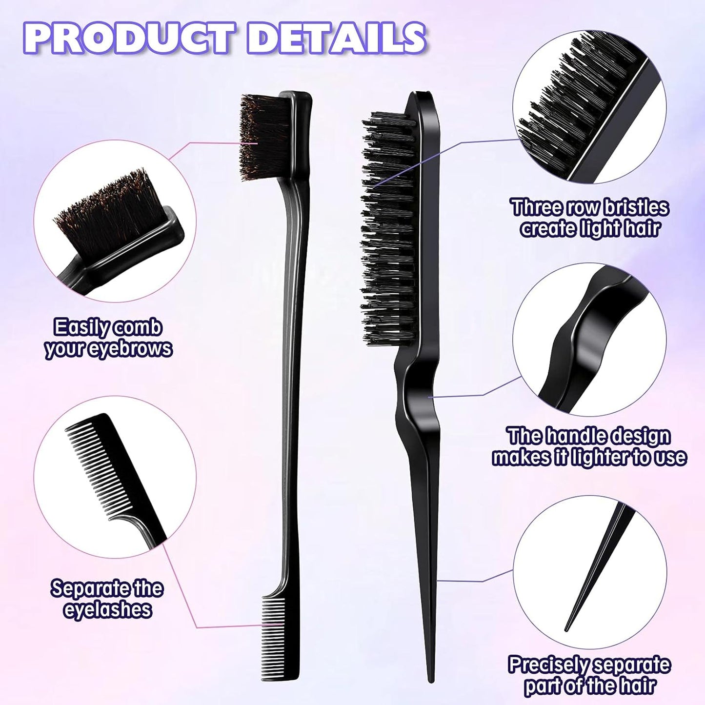 Hair Brush Set 12 Pieces Double Sided Edge Brush Teasing Combs Styling Kit