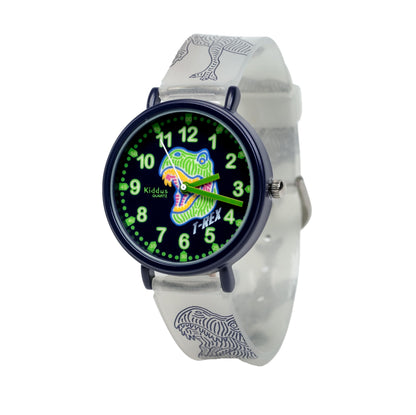 Kids Time Teacher Watch - Educational Analog Watch with Japanese Quartz Movement Ages 5-12 B. Color Handles 17 T-Rex. Fluorescent